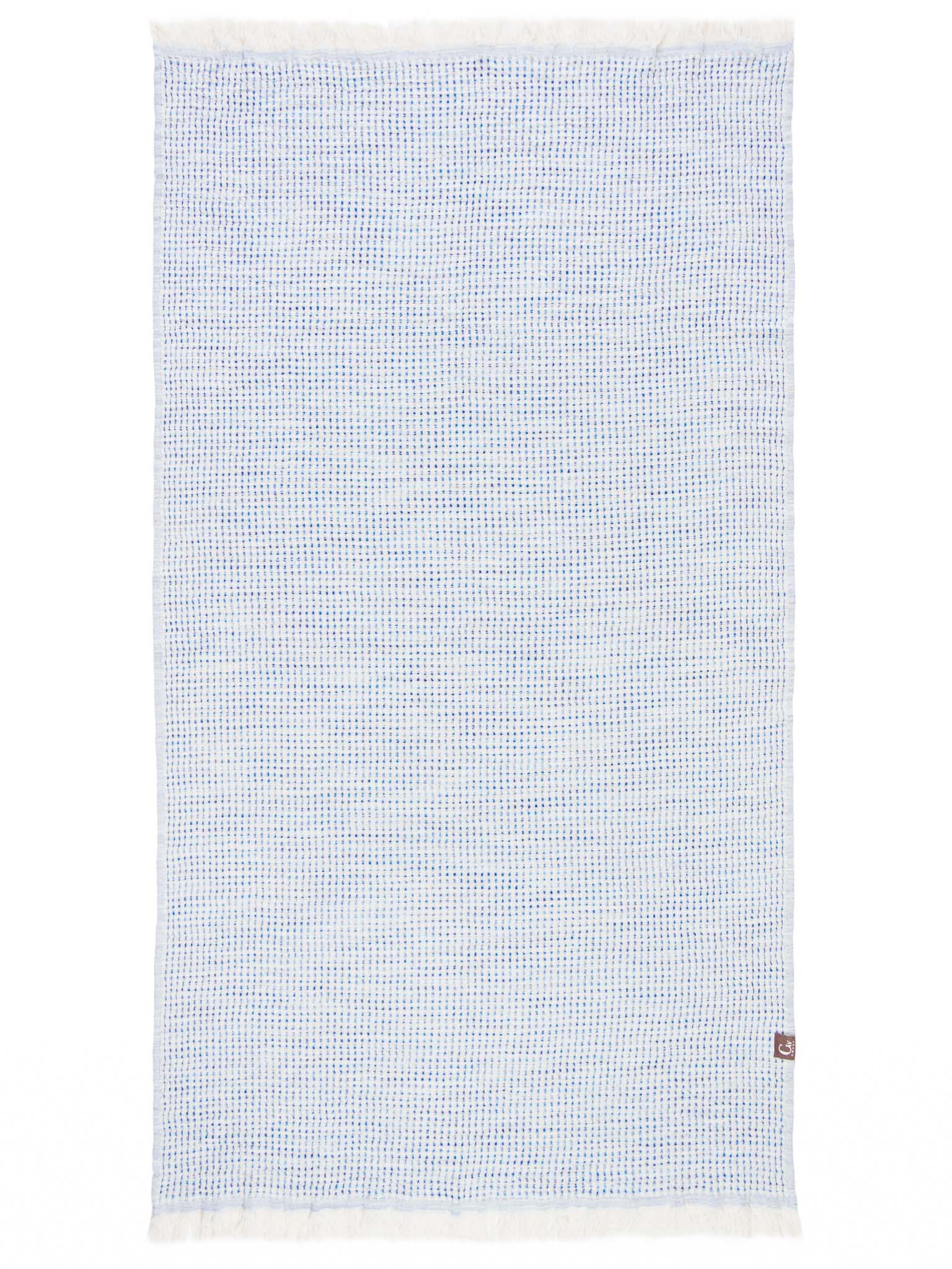 Blue patterned, double sided, honeycomb beach towel open up