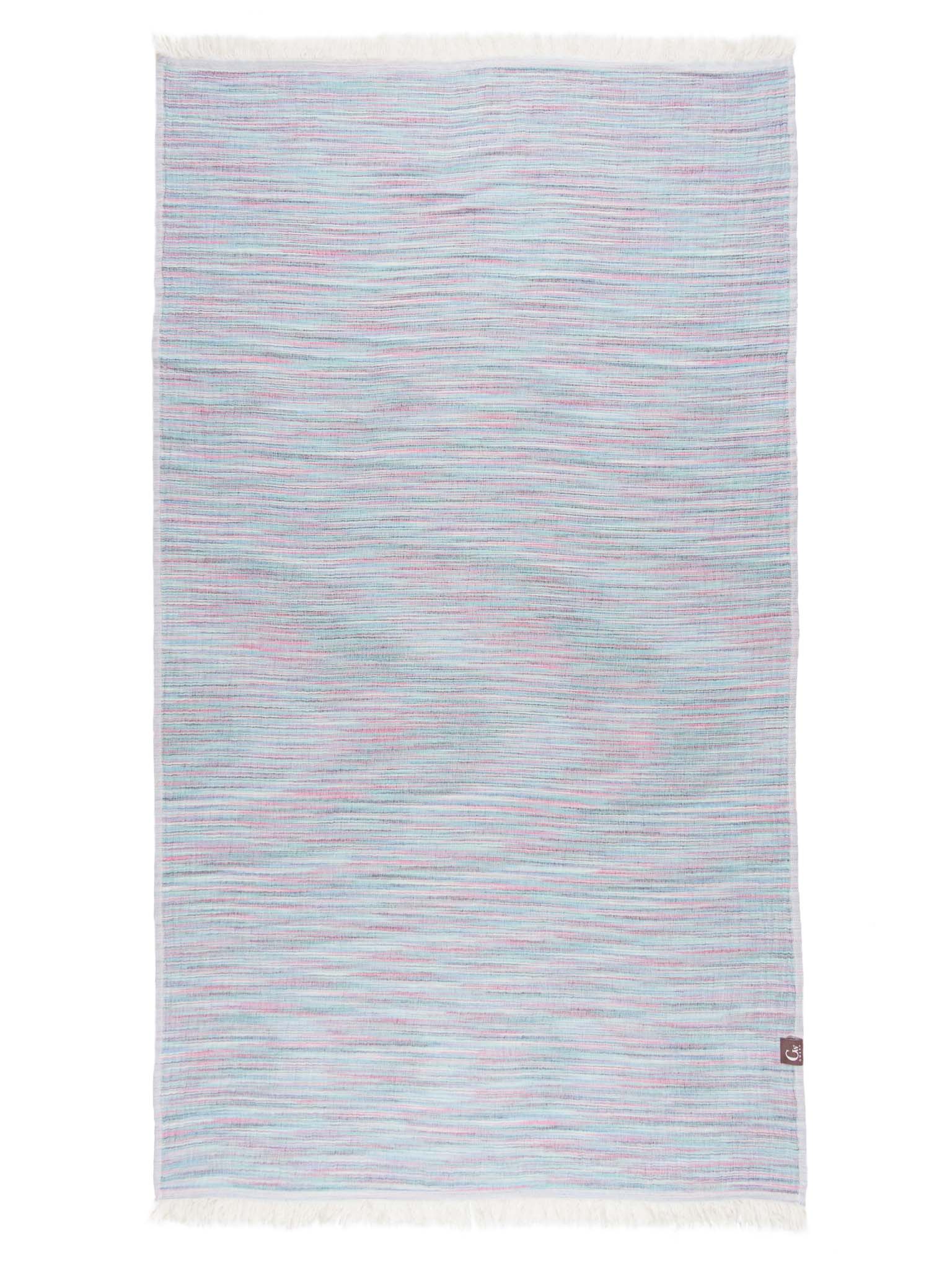 Purple patterned, double sided, beach towel open up