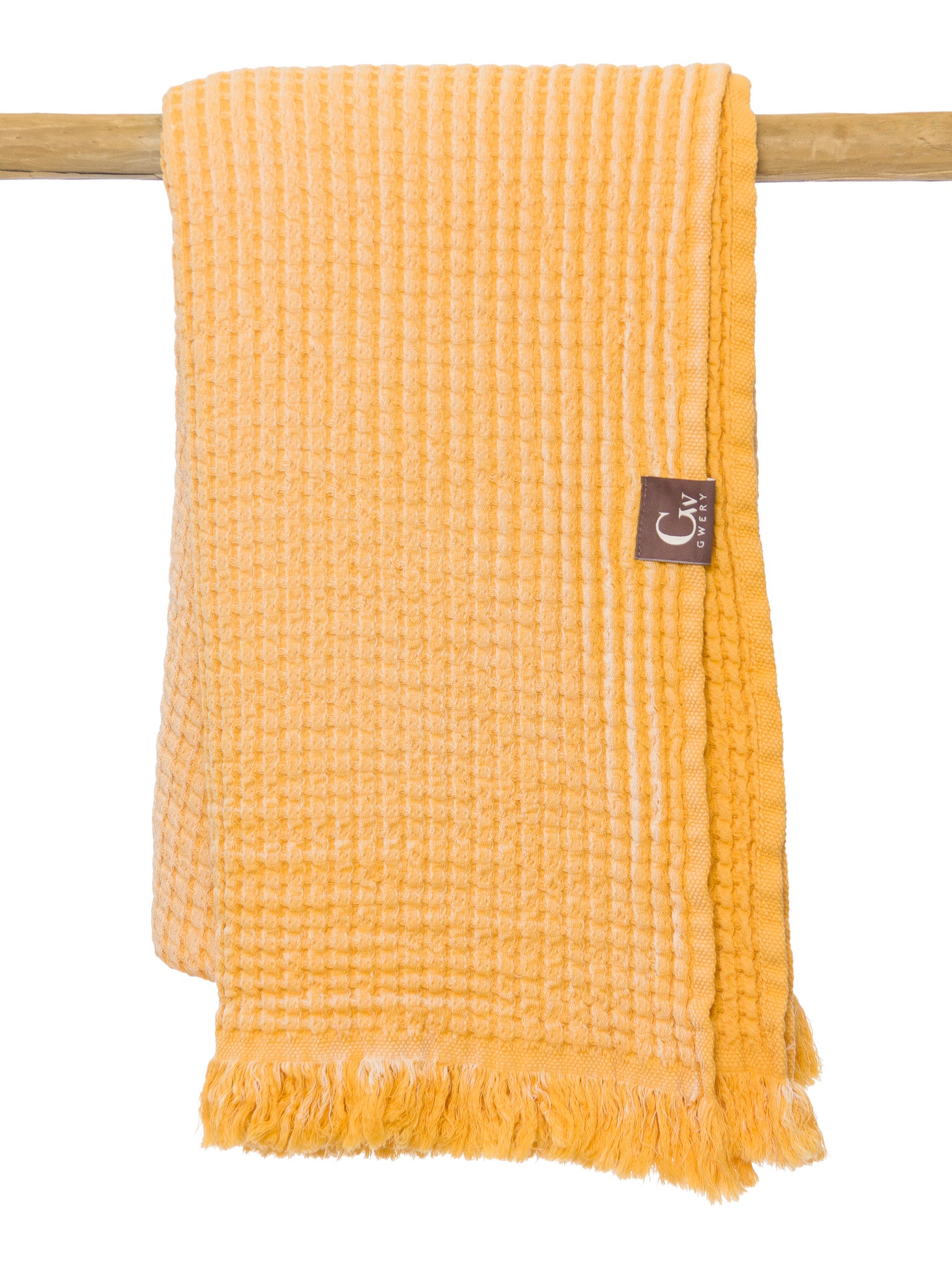 Yellow double sided honeycomb beach towel folded