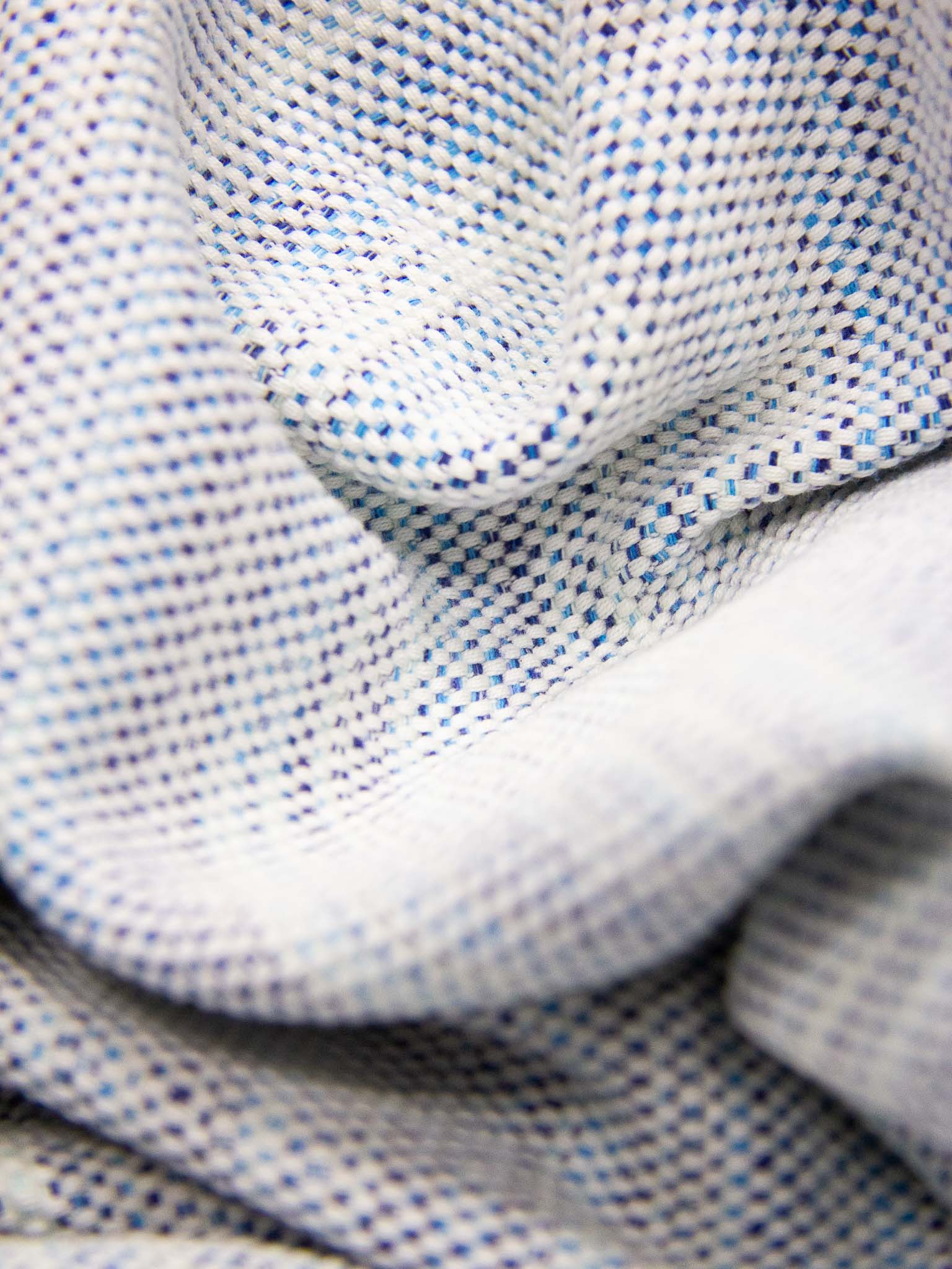 Blue patterned lightweight beach towel close up
