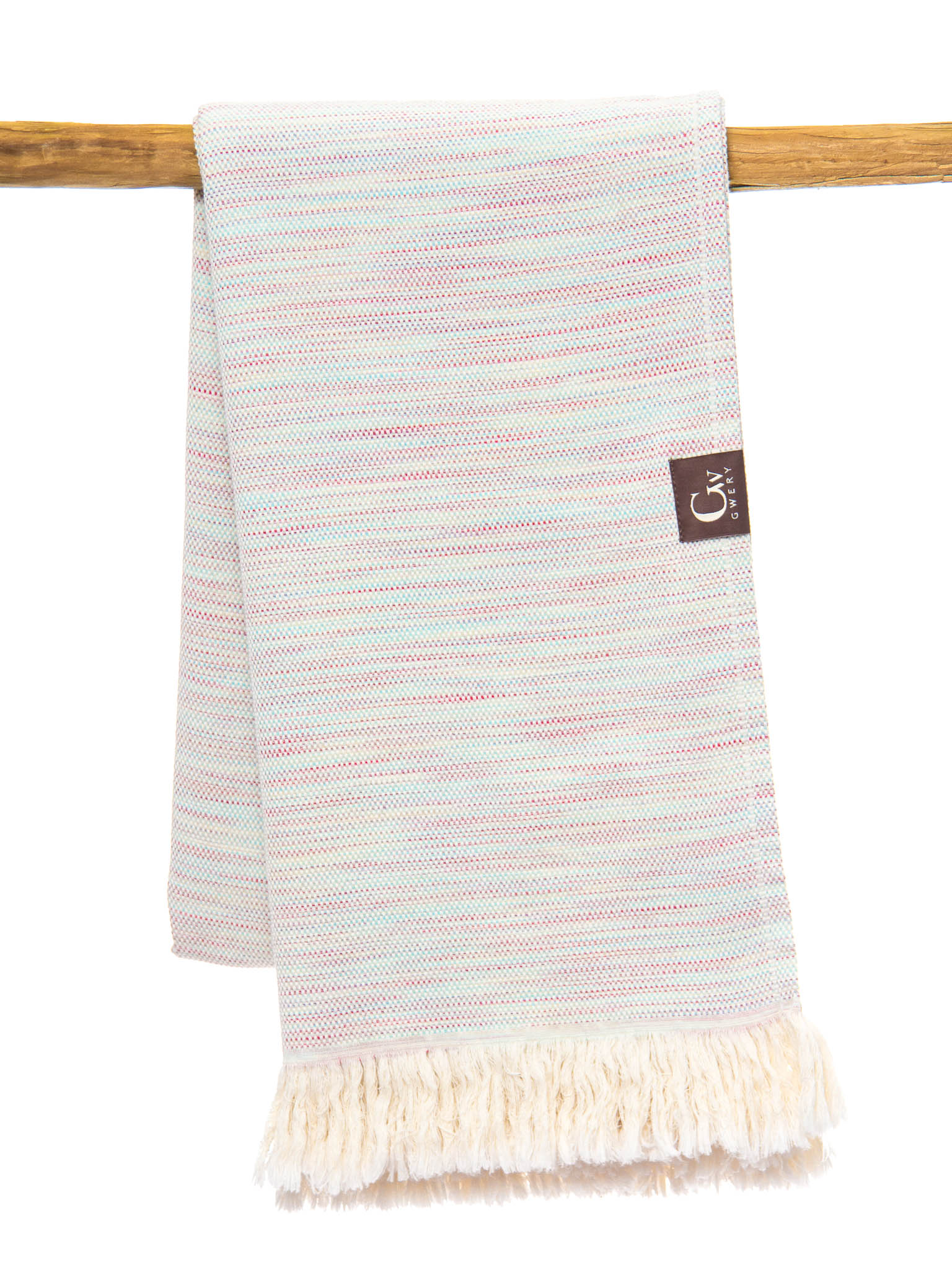 pink patterned lightweight beach towel folded