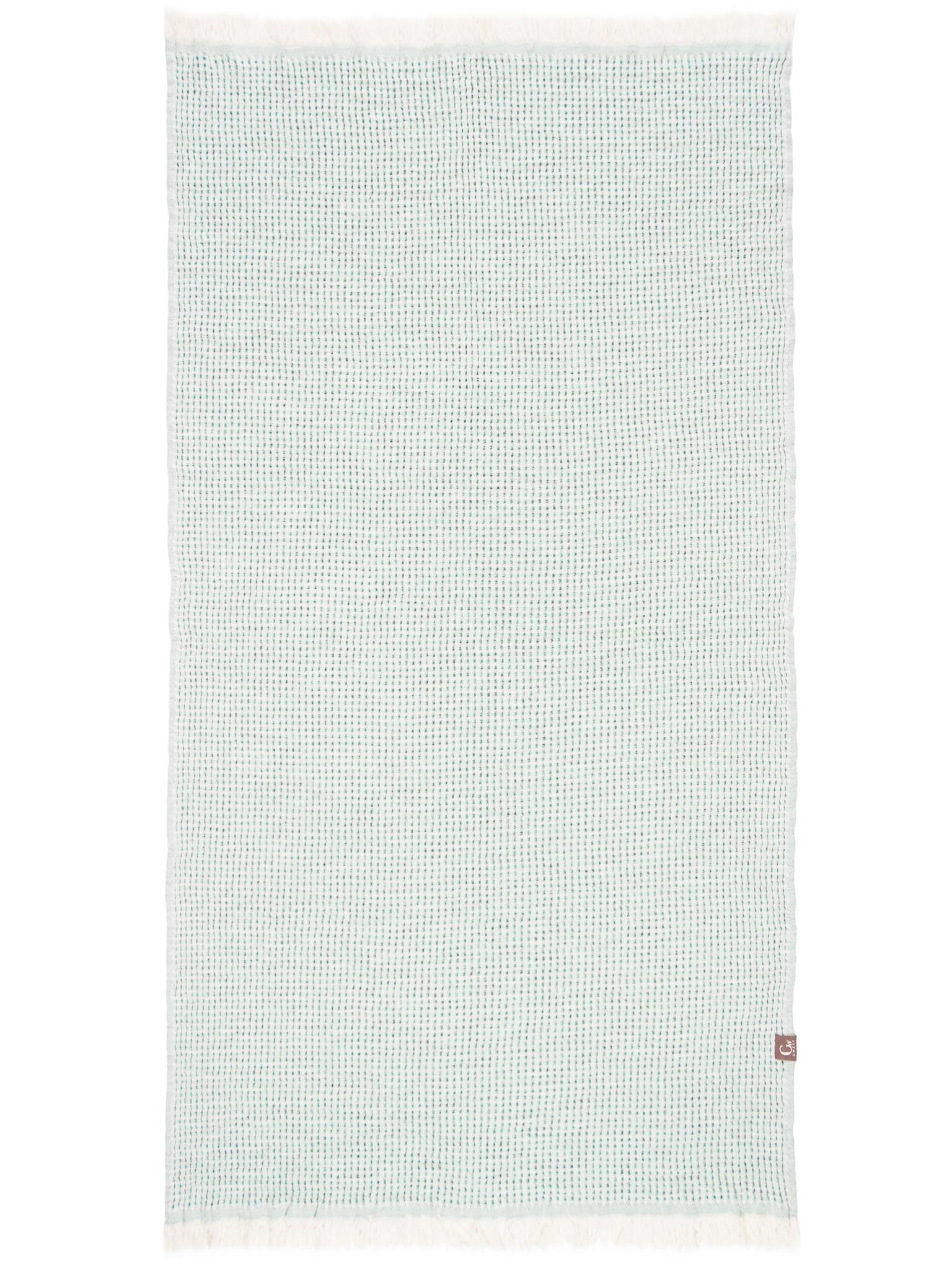 Green patterned double sided, honeycomb beach towel open up