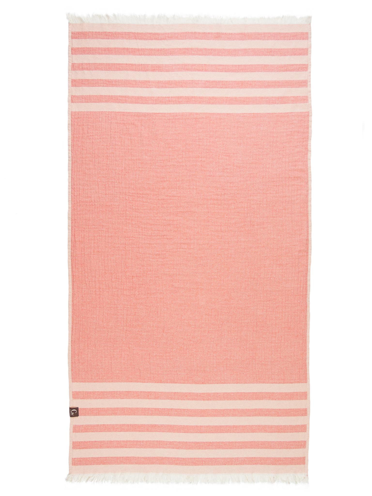 Yellow and orange striped beach towel open up